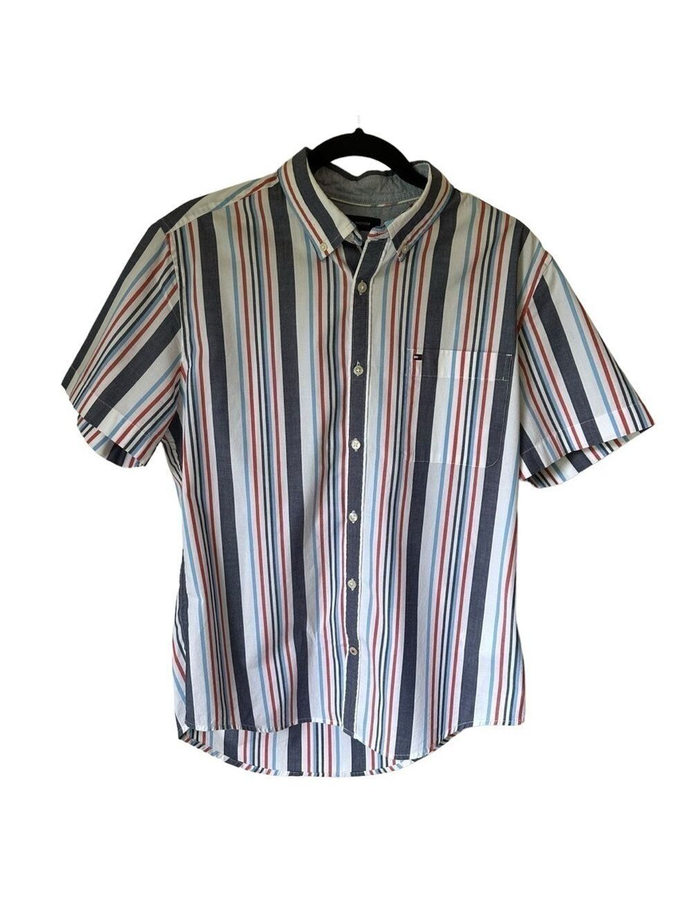 Tommy Hilfiger Striped Short Sleeve Men’s Button Down Slim Fit Shirt Size M